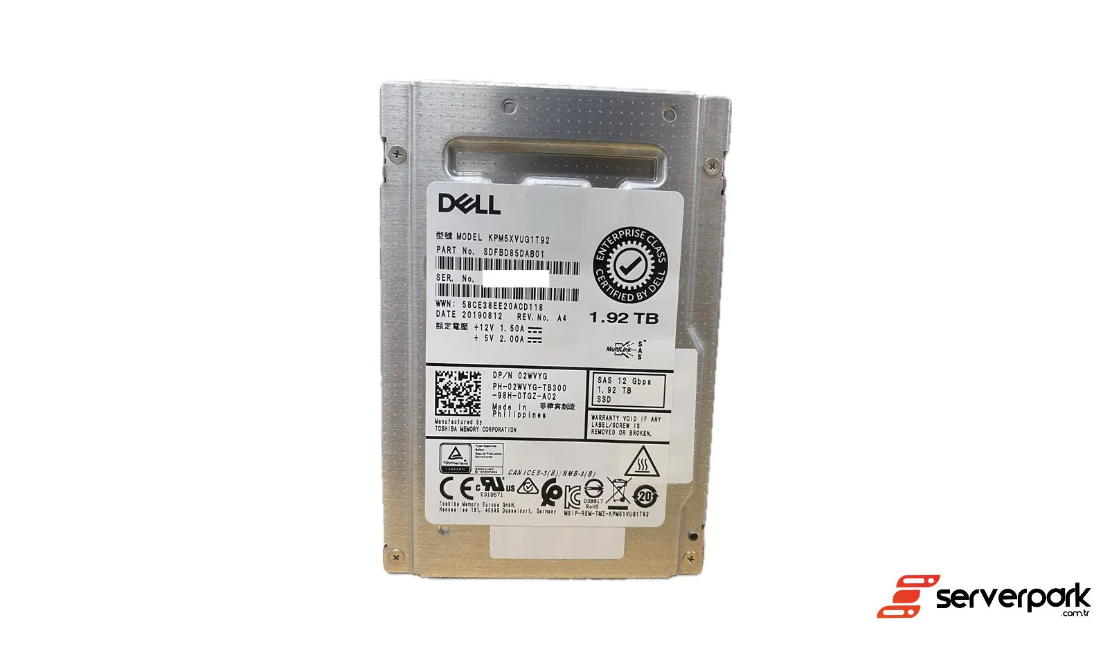 DELL 1.92TB 2.5 SAS SSD 12G  - PN: 2WVYG