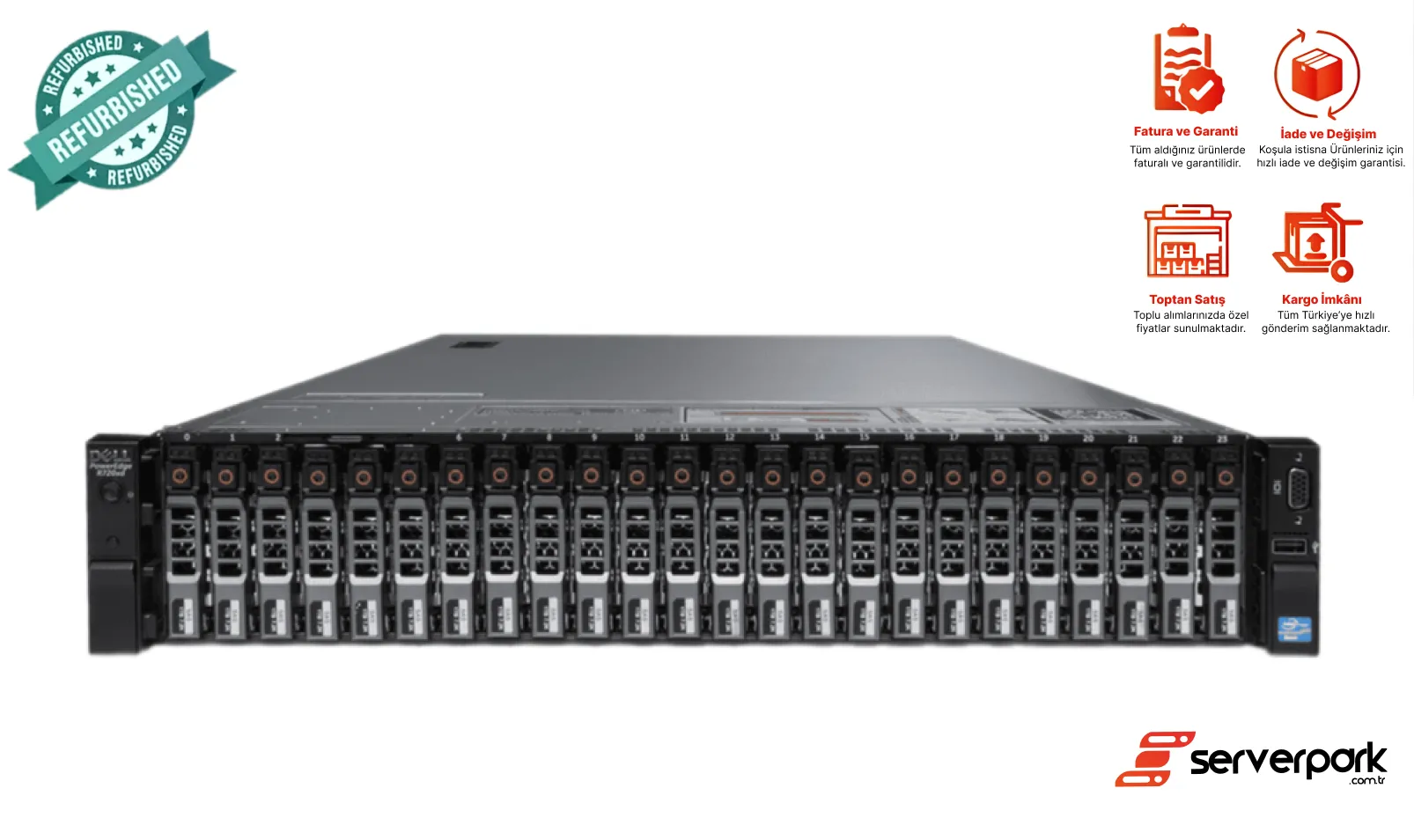 DELL R730 XD - 26SFF /  2 x E5-2680 V4 CPU/ 256GB DDR4 RAM  / 1GB RAID / 2 x 750W PS /  Universal Raf Kızak