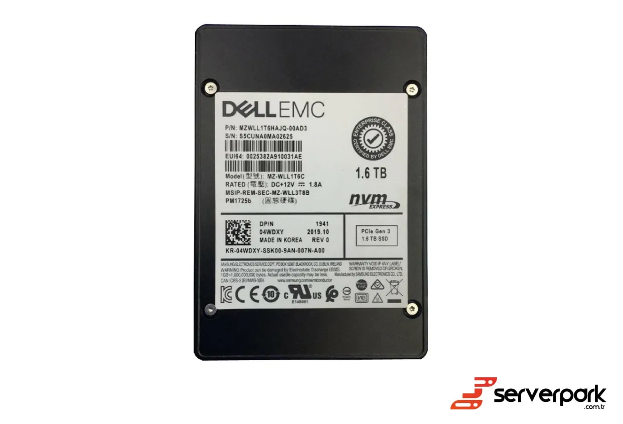 DELL 1.6TB NVMe Gen3 Mixed Use SSD - PN: 04WDXY / 4WDXY