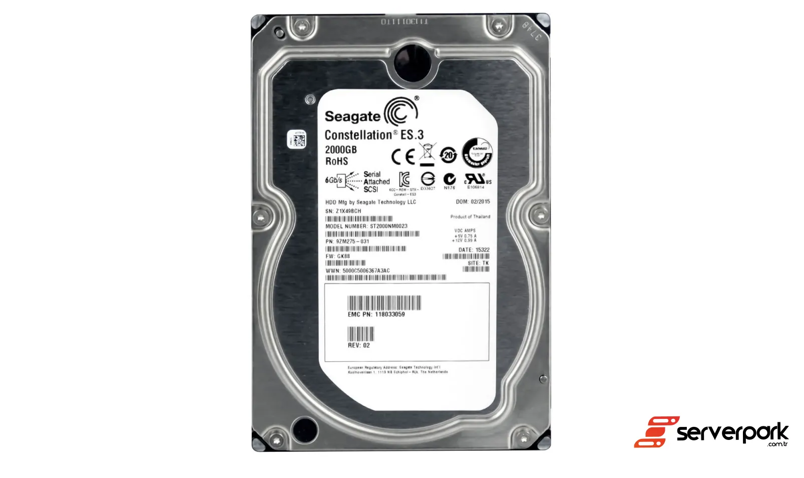 EMC 2TB 6G 7.2K SAS HDD – PN: 118033059 / 005050743