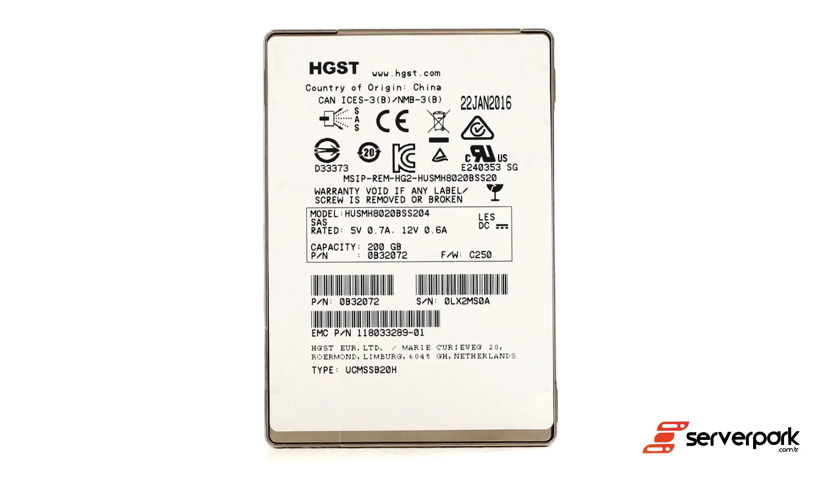 HGST 200GB 2.5' SAS SSD - PN: 0B32072