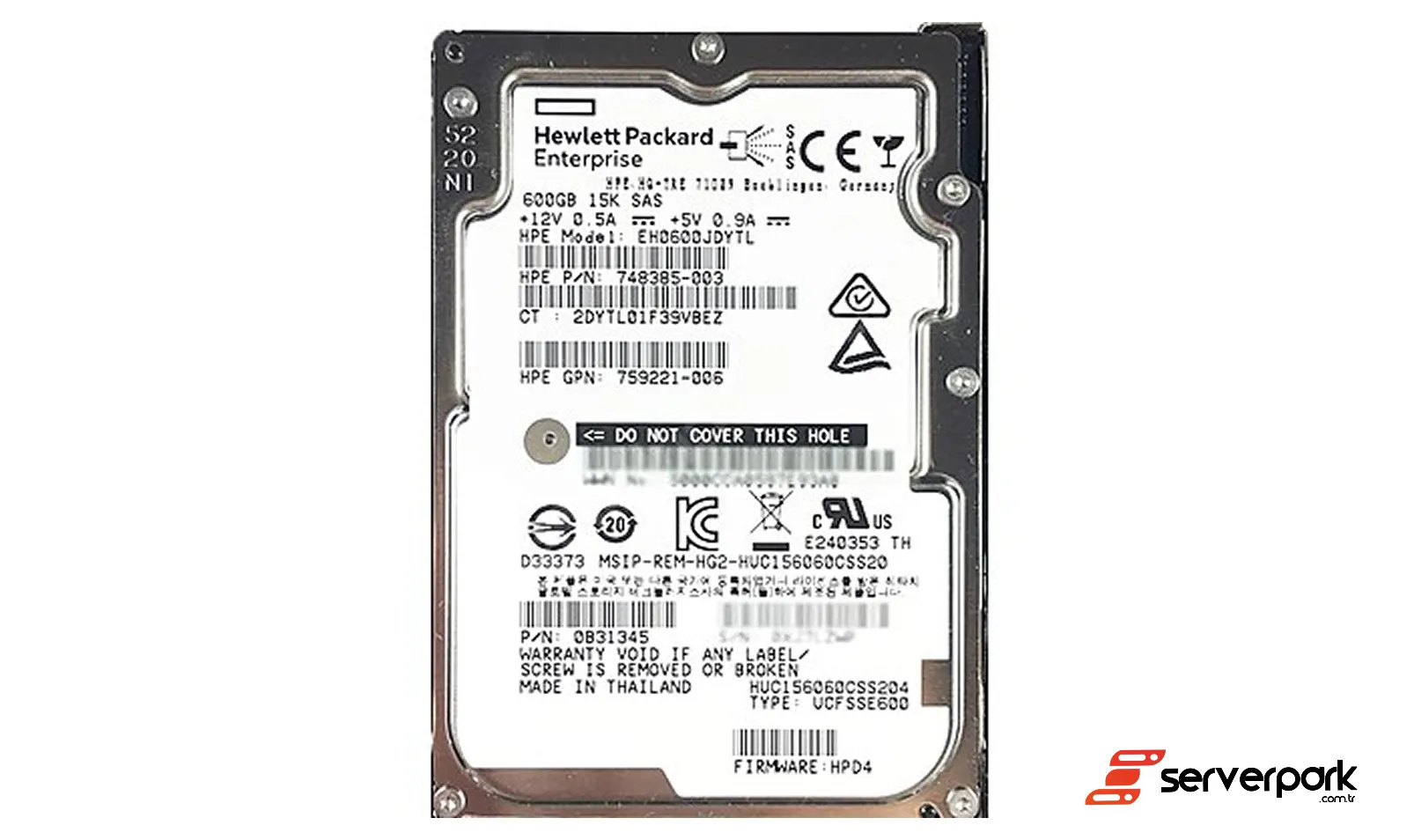 HPE 600GB SAS 15K  SAS HDD - PN: 748385-003