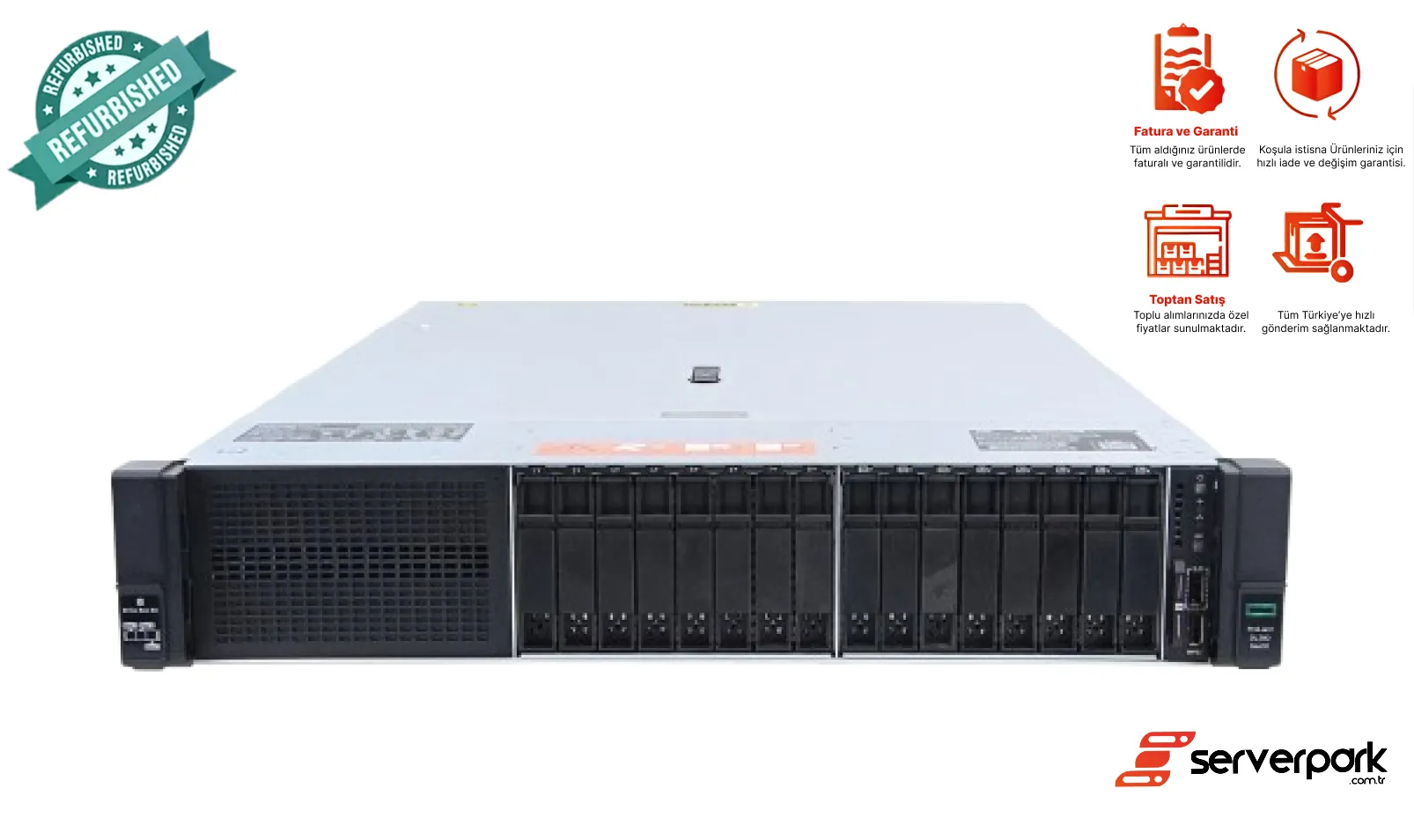 HP DL 380 GEN10 - 16SFF ( 8 NVME + 8 SFF ) / 2 x Platinum 8268 CPU / 1TB DDR4 / 2 GB Raid / 2 x 1400 PS / Universal Raf Kızak