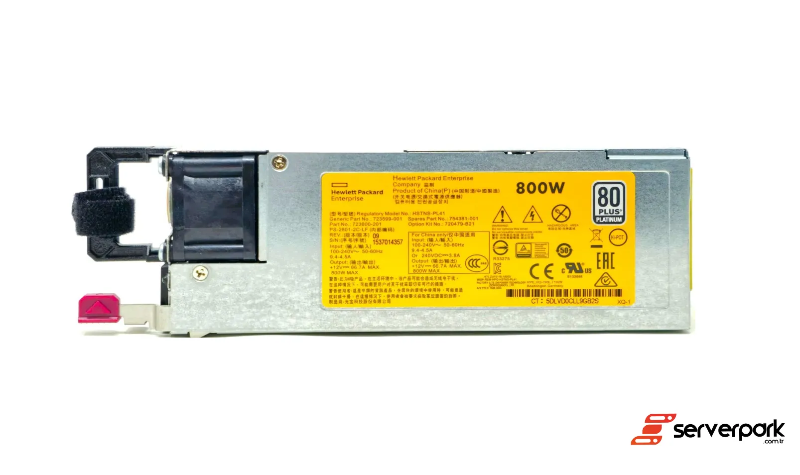 HPE 360/380 Gen9 Gen10 Plus v2  800W Power Supply - PN: 723600-101