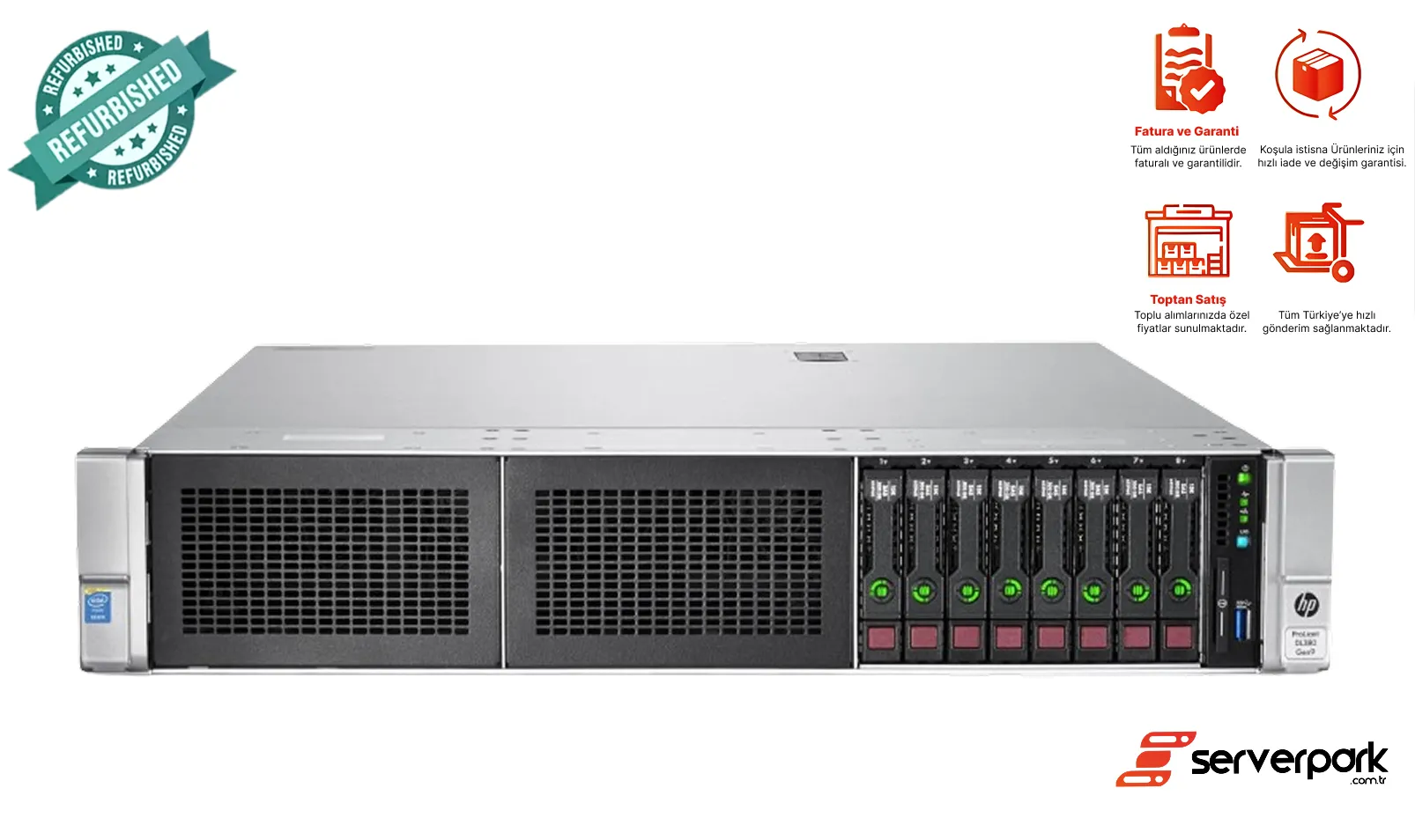 HP DL 380 GEN9 / 2 x E5-2620 V3 CPU / 64 GB DDR4 / 2 GB Raid / 2 x 500 PS / Universal Raf Kızak