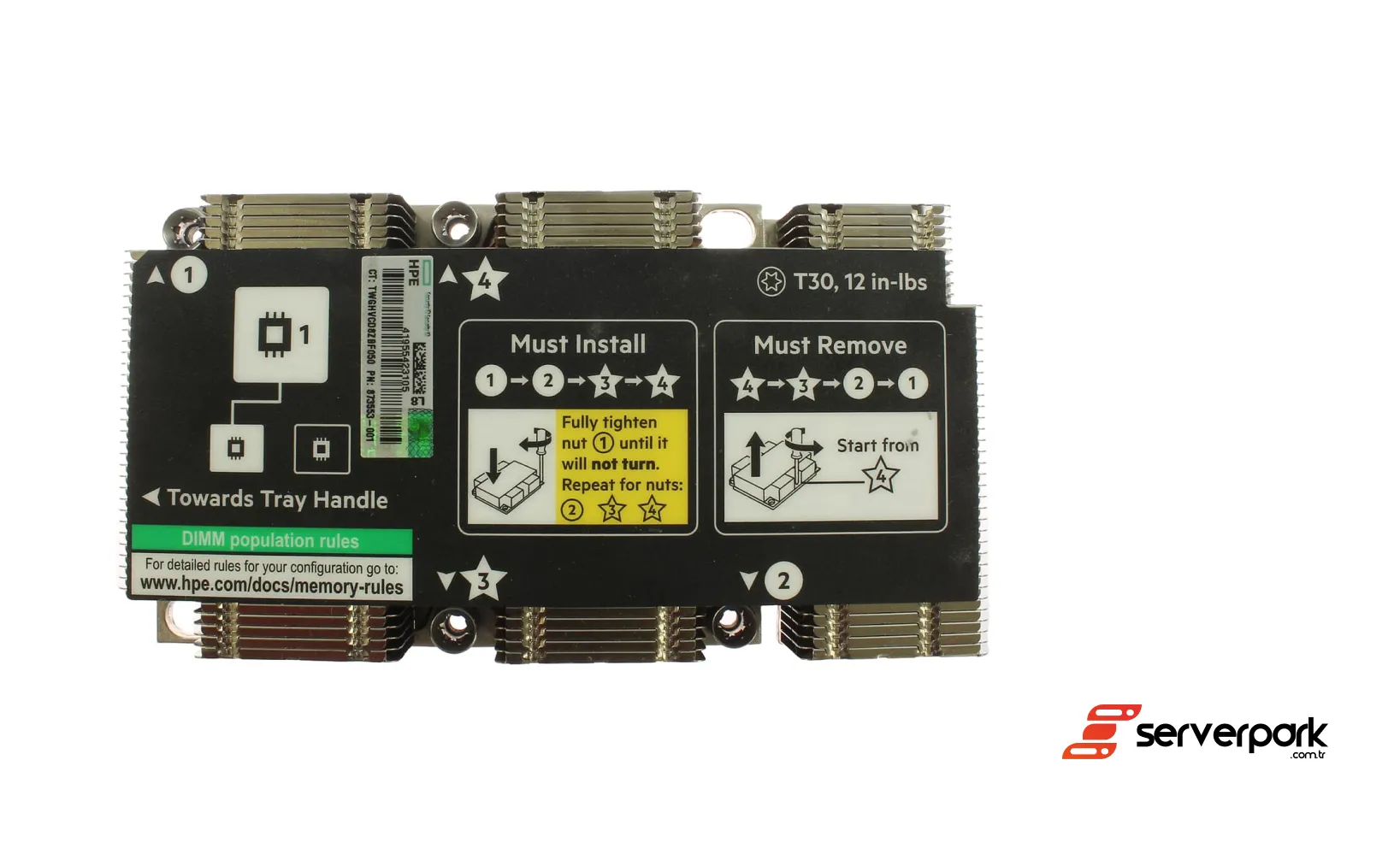 HPE Front CPU#1 ProLiant XL170r / XL190r Gen10 Heatsink - PN: 879851-001