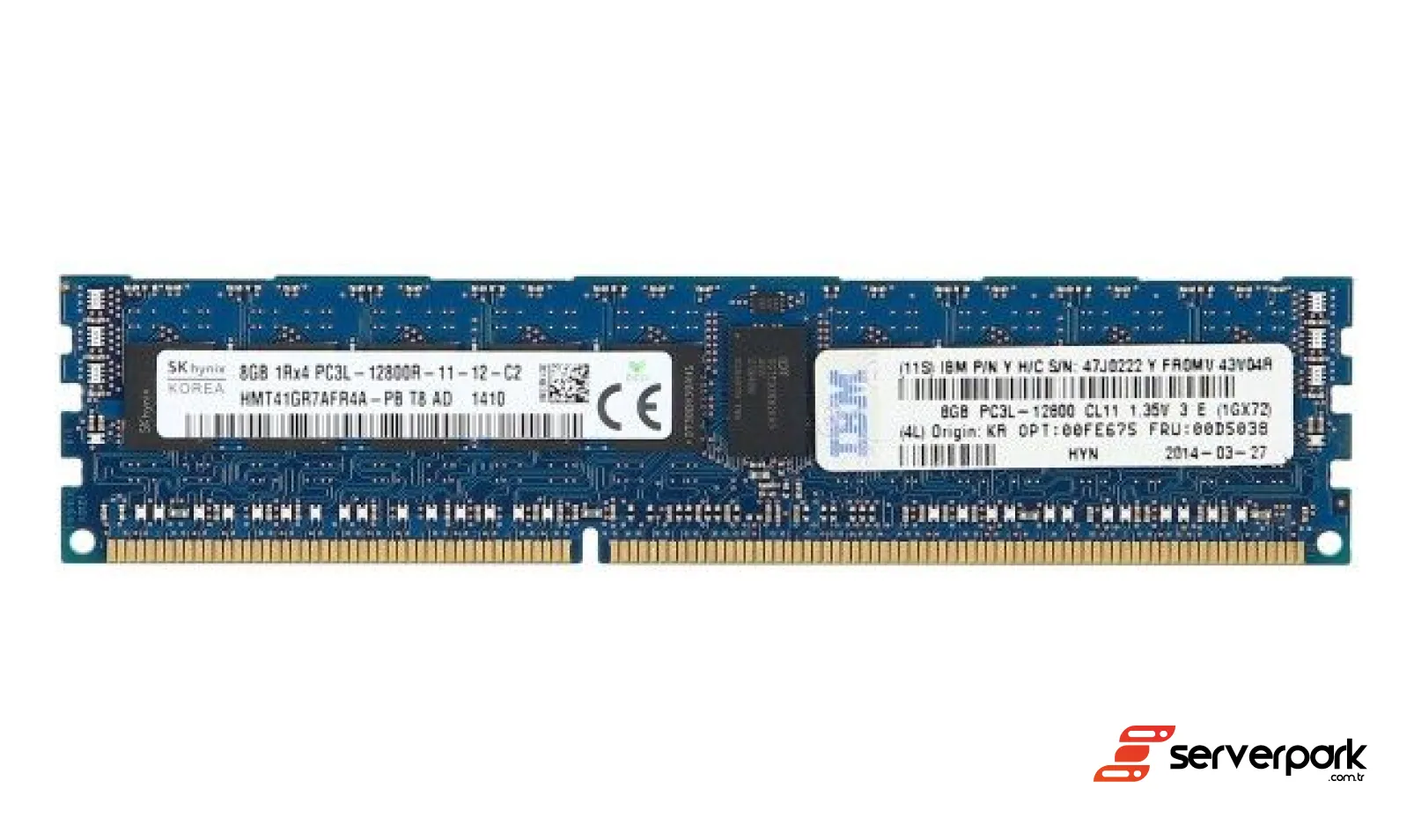 IBM 8GB 1Rx4 PC3L-12800R DDR3 REG ECC PN: 00D5038