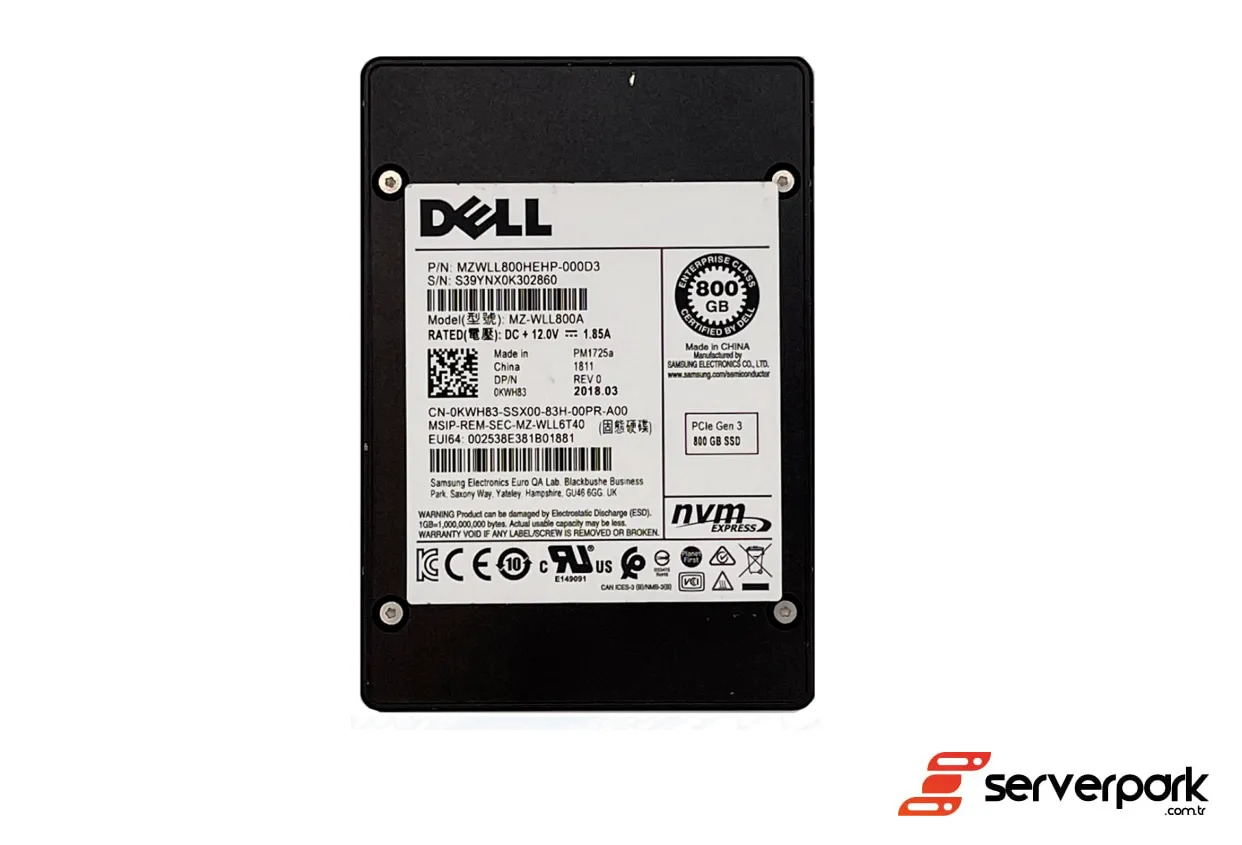 DELL 800GB NVMe Gen3 Mixed Use SSD - PN: 0KWH83 / KWH83