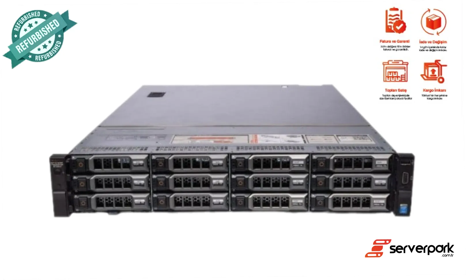 DELL R730 XD - 12LFF + 2SFF / 2 x E5- 2680 V4 CPU / 64 GB DDR4 RAM / 1GB RAID / 2 x 495W PS / Universal Raf Kızak