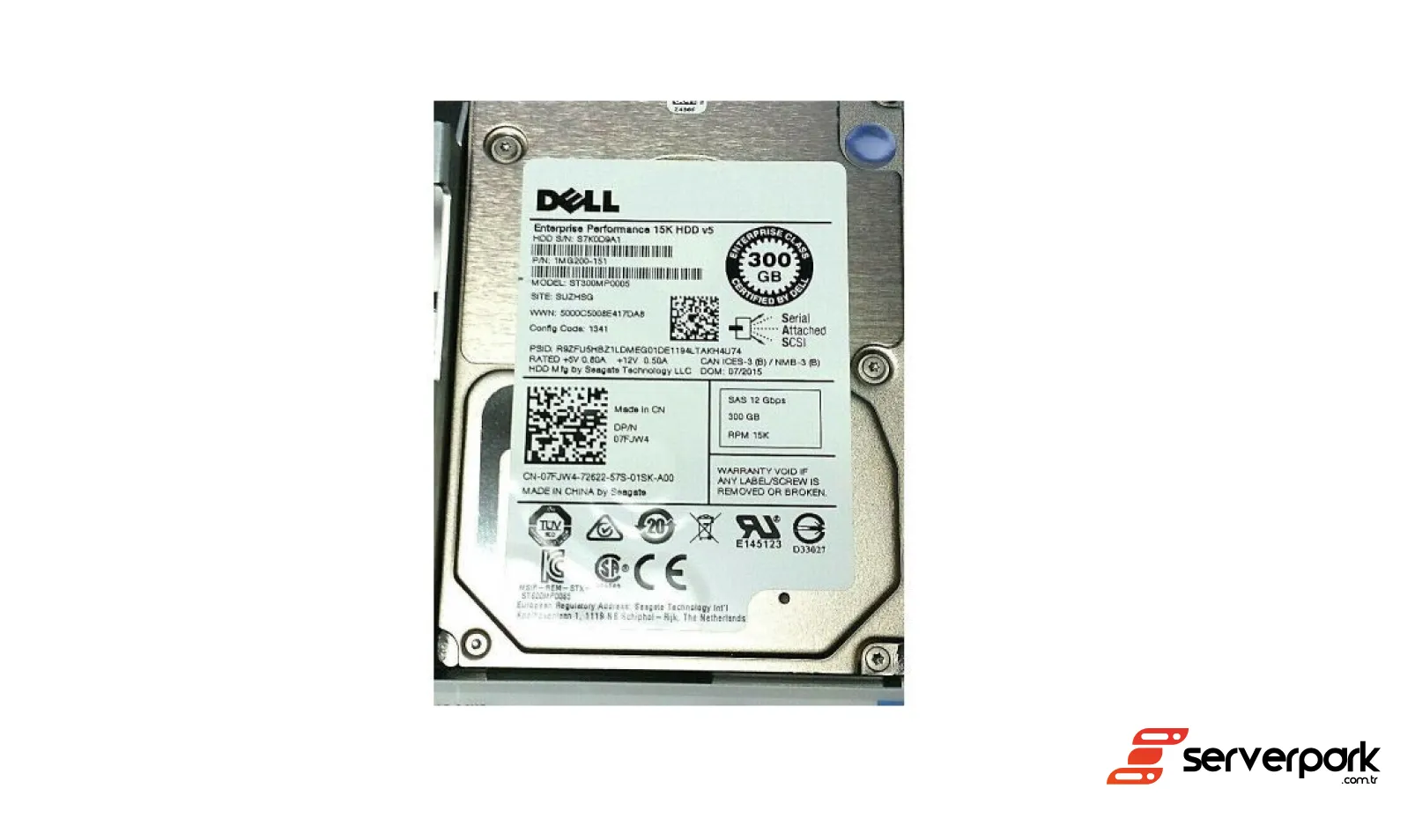 DELL 300GB 2.5' 15K SAS HDD - PN: 07FJW4 / 7FJW4