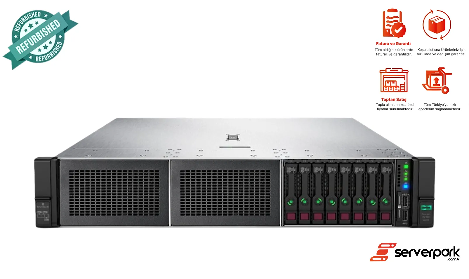 HP DL 380 GEN10 8SFF / 2x Intel® Xeon® Platinum 8168 CPU / 512 GB DDR4 / 2 GB Raid / 2 x 500 PS / Universal Raf Kızak