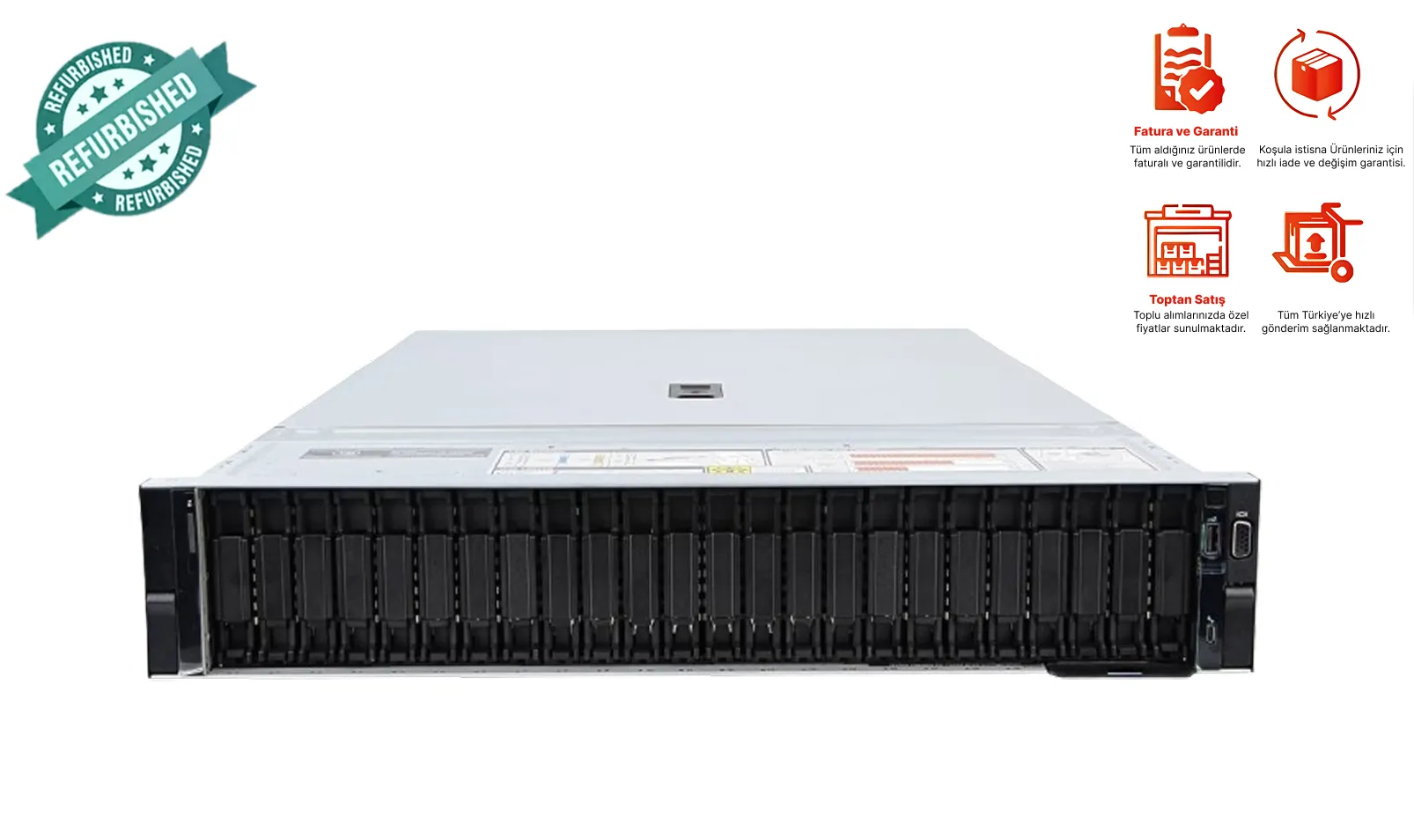DELL R7525 - 24SFF / 2 x AMD EPYC 7742 CPU / 1 TB DDR4 / 2 x 1400W PS / 8 GB RAID / Universal Raf Kızak