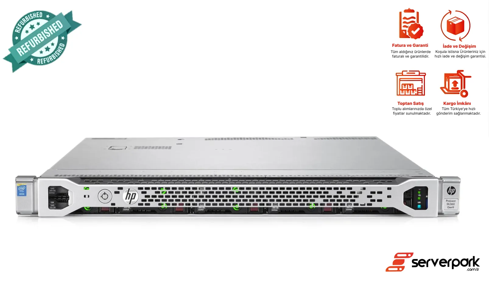 HP DL 360 GEN9 / 2 x E5 - 2697 V4 CPU / 512 GB DDR4 / ﻿2 GB Raid / 2 x 500 PS / Universal Raf Kızak