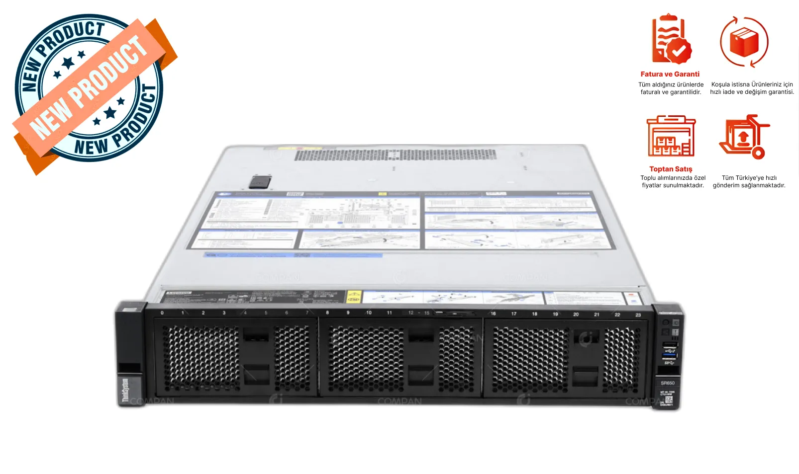 LENOVO SR650 V2 / 2 x Intel® Xeon® Gold 6330 CPU / 256 GB DDR4 / 2 GB Raid / 2 x 1100 PS / Orjinal Railkit