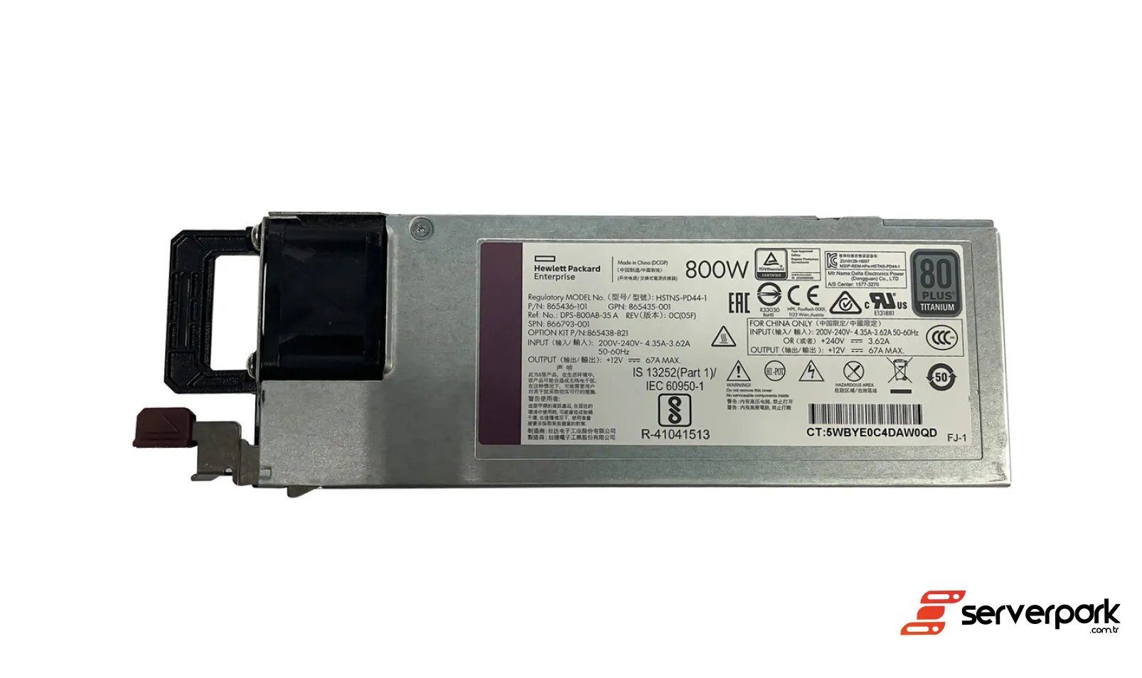 HPE Gen10 Serisi 800W Power Supply - PN: 865436-101
