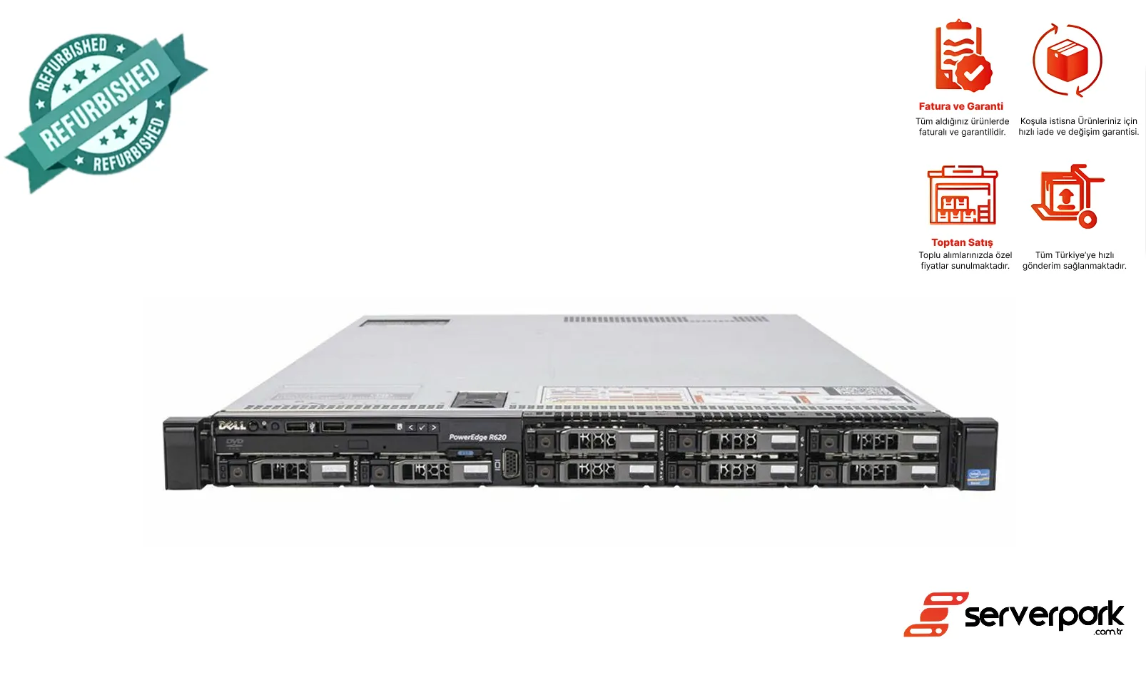 Dell R620 - 4SFF / 2 x Intel® Xeon® E5-2697 V2 CPU / 256 GB DDR4 / 1GB RAID / 2 x 750W PS / Universal Raf Kızak