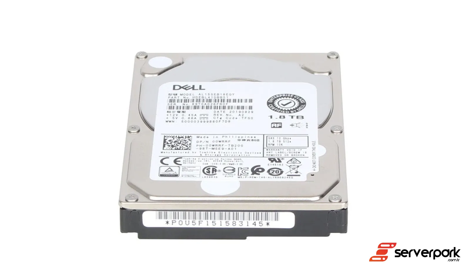 DELL 1.8TB 2.5' 10K SAS HDD - PN: 00WRRF / 0WRRF