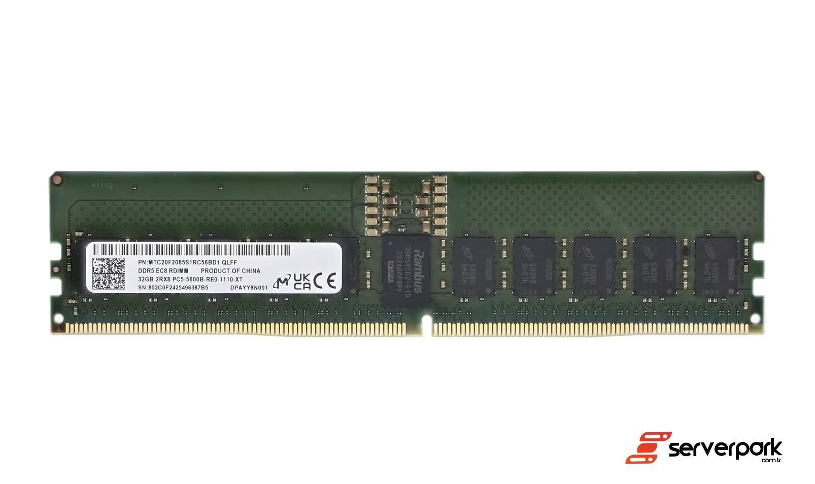 Micron 32GB 2Rx8 PC5-44800R DDR5-5600 RDIMM ECC – PN: MTC20F2085S1RC56BD1
