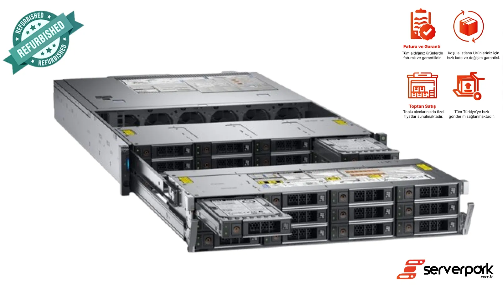 DELL R740XD - 2 * 24LFF / 2 x GOLD 6138 / 128 GB DDR4 / 2 x 750W PS / 2GB RAID / Universal Raf Kızak